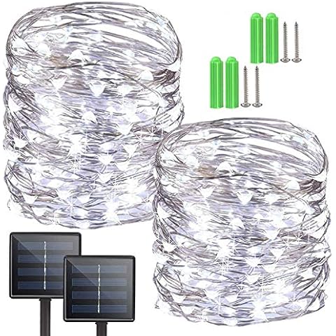 200 LED Solar String Lights Outdoor Garden, 2-Pack 72 ft Solar Garden Lights,8 Modes Fairy Lights, Waterproof Copper Wire Solar Powered Lights for Garden Patio Party Decoration(White) Cover