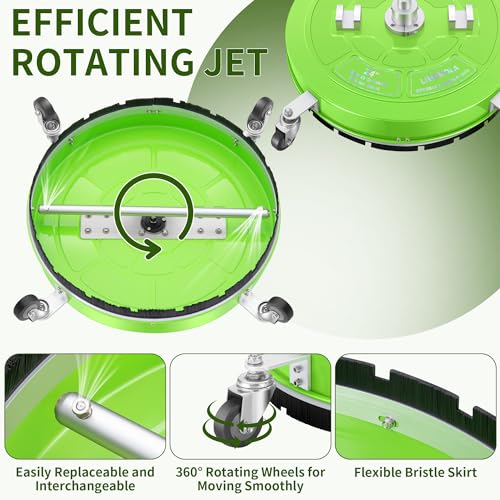 24“ Pressure Washer Surface Cleaner with 4 Wheels - Coated Green Dual Handle Stainless Steel Surface Cleaner for Pressure Washer Attachment for Concrete, Patio, Sidewalk, Deck and Driveways - PWS24G