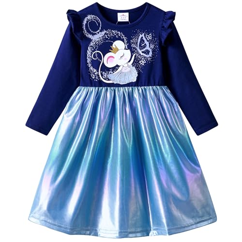 VIKITA Girls Dresses Blue Winter Clothes Sparkling Long Sleeve Outfits for Little Kids 2-12 Years Birthday Gifts
