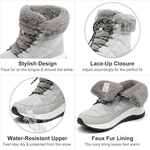 Image of DREAM PAIRS Women's Outdoor Winter Snow Boots | Women Winter Snow Boots, Faux Fur Waterproof Ankle Booties, Zaylee Ladies Slip Resistant Sole Comfortable Short Boots Outdoor