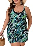 Summer Mae Plus Size Swim Romper Women One Piece Swimsuit Blouson Bathing Suit with Pockets 2026 Modest Swimwear, Green Leopard, 22 Plus