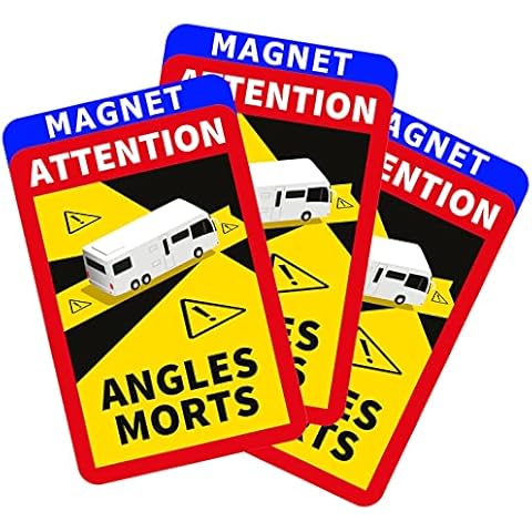 lepni.me Pack of 3 Magnetic Blind Spot Warning Signs Attention Angles Morts Stickers for Motorhome Caravan in France Strong Magnet Decals with UV Protection Cover