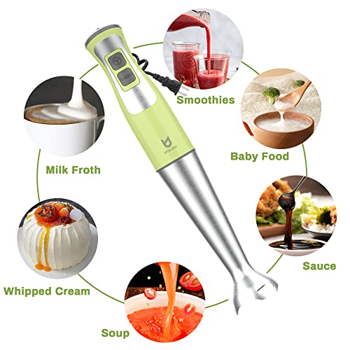 Immersion Hand Blender, UTALENT 5-in-1 8-Speed Stick Blender with 500ml Food Grinder, BPA-Free, 600ml Container,Milk Frother,Egg Whisk,Puree Infant Food, Smoothies, Sauces and Soups - Green image 5