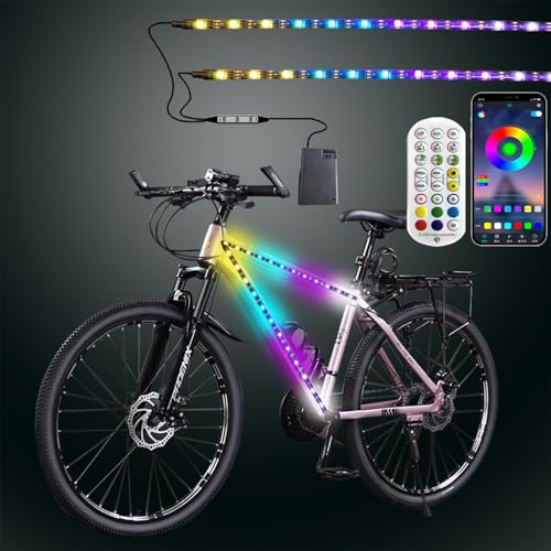 Bike Lights with Remote & APP Control (2 Strip) 100+ Color Modes, Music Sync, Timer, Adjustable Brightness - Waterproof LED Cycling Lights for Kids & Adults Night Riding