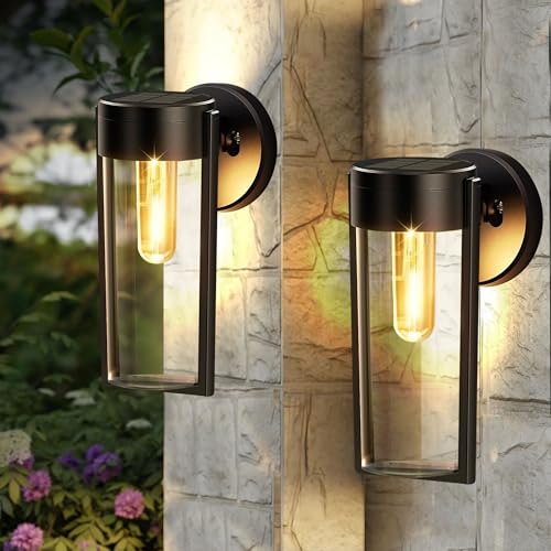 2 Stück Solar Wandleuchte Aussen, 2 Modi Solar Aussenlampe Wand, Aussenleuchten Hauswand, IP65 Wasserdichte, Mattschwarz Lampe Aussenbereich für...