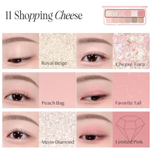 Image of CLIO Pro Eye Palette Air, 12-Color Matte & Shimmer Eye Shadow, Air-Fit Pigmented Buildable Color, Low Fallout, Warm Light Neutral Tone for Daily Makeup, Safe for Sensitive Eyes (11 SHOPPING CHEESE)