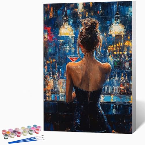数字油絵 女性 ペイントバイナンバー カクテル, ナンバーペイント大人のDIYセット(ブラシとアクリル絵の具を含む)、クリエイティブな手作りの油絵セット、女性へのデジタル絵画ギフト、壁の装飾 100×135cm -WX2510306