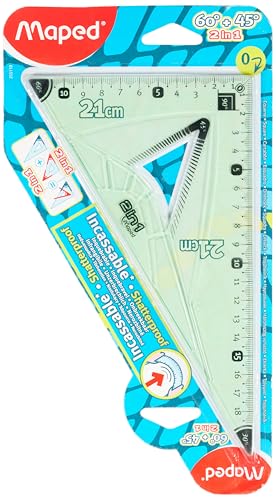 MAPED Equerre Incassable 0 positionné dans L'angle Droit et Préhension ergonomique - Equerre 2-en-1 60 et 45°, Grand côté 21 cm, Coloris Vert
