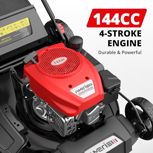Image of 21 inch Gas Push Lawn Mower, Rugged Steel Deck, 3-in-1 Versatile Mower, 144cc OHV Engine, 6-Level Height Adjustment, Large Grass Collector, Easy Maneuverability for Home & Garden