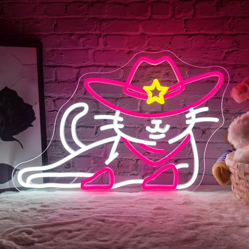 Image of WLHOPE Cowboy Cat Neon Signs for Wall Decor Western Cute Cat LED Lights Decorations for Bar Party Bedroom Club Living Room,Best Gift for Teens