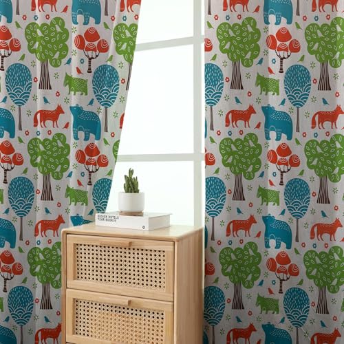 Image of BFAM Kids Blackout Curtains 5 feet Set of 1 - 100% Room Darkening, Thermal Insulated, Noise Reducing, Cute Animal & Rainbow Prints, Eyelet Curtains for Playroom, Bedroom & Nursery, Pack of 1 Curtain