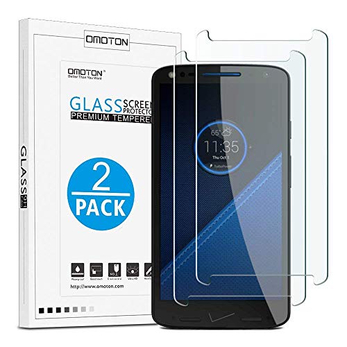OMOTON Motorola Droid Turbo 2 Screen Protector [2 Pack] - [Scratch Resistant] [Crystal Clear] [Bubble-Free] Tempered Glass Screen Protector for Motorola Droid Turbo 2