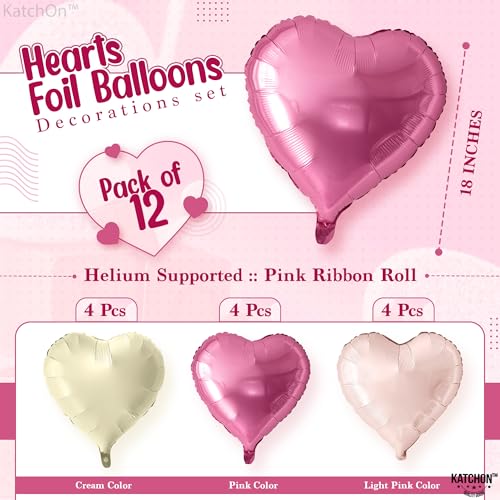Image of KatchOn, Pastel Valentines Heart Balloons Foil - 18 Inch Pack of 12 | Heart Shaped Balloons for Valentines Day Decorations | Galentines Balloons, Galentines Day Decorations | Valentines Heart Balloons
