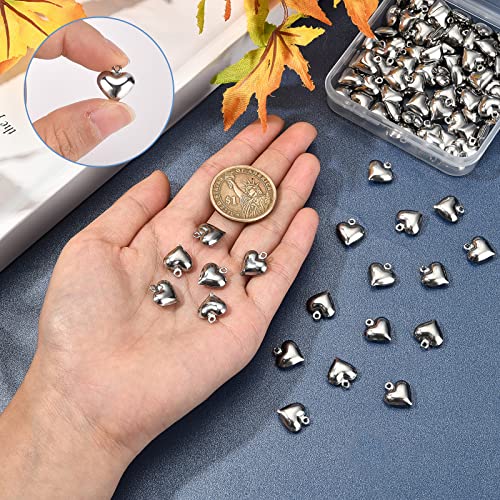 SUNNYCLUE 1 Box 100Pcs Valentines Day Mother's Day Silver Heart Charms Stainless Steel Heart Shaped Love Pendants Bulk 3D Metal Beads for Jewellery Making Charms DIY Gifts Wedding Bracelet Necklace - Image 3