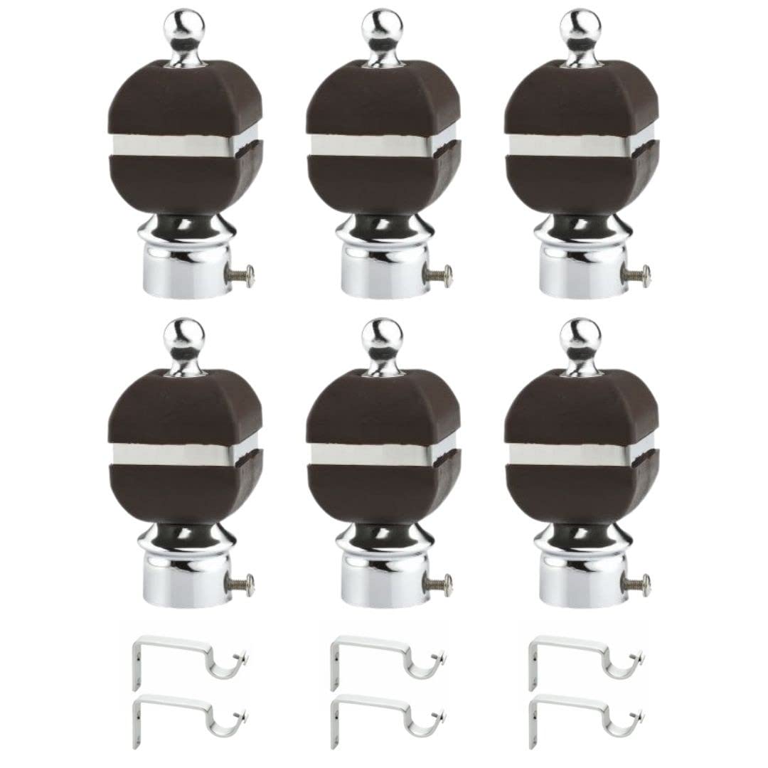 Rkoing ABS Curtain Bracket Parda Holder with Support 1 Inch Rod Pocket Finials Designer Door and Window Rod Support Fittings, Curtain Rod Holder (Pack of 6, Black)