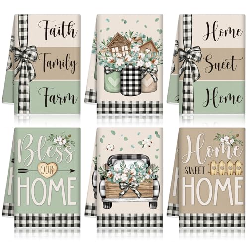 6-Pcs-Spring-Kitchen-Towels-Set-Eucalyptus-Leaves-Home-Dish-Towel-Farmhouse-Green-Hand-Towel-213-x-142-Inch-Buffalo-Plaid-Faith-Family-Farm-Tea-Towels-for-Bathroom-Kitchen-Decor 6 Pcs Spring Kitchen Towels Set Eucalyptus Leaves Home Dish Towel Farmhouse Green Hand Towel 213 x 142 Inch Buffalo Plaid Faith Family Farm Tea Towels for Bathroom Kitchen Decor