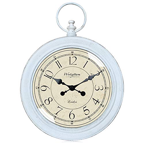 Westzytturm White 24 inch Large Wall Clock Pocket Watch Retro Design Farmhouse Rustic Wall Clock Battery Operated Silent Non Ticking Vintage Wall Clocks for Living Room Decor Kitchen Office Bedroom