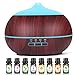 Humidificador Ultrasònico Difusor 500ML Ambientador Aromaterapia Silencioso Apagado Automtico Luces LED 7 Colores Aceites Esenciales Dormitorio Bebe Yoga Oficina SPA Libre de BPA, Marrón