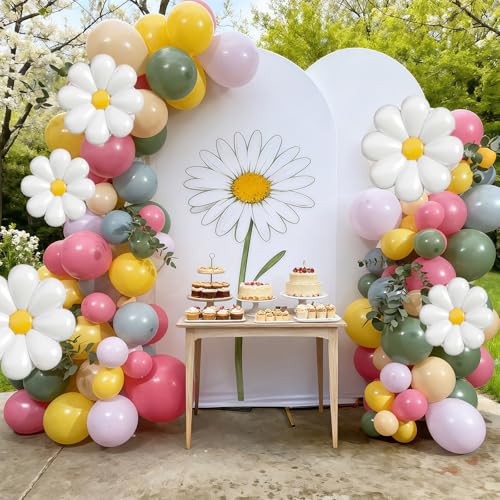 Image of Boho Rainbow Balloons Retro Colorful Floral Balloon Assorted Colors Groovy Garden Wild Flower Daisy Baby in Bloom Baby Shower Birthday Balloons Party Decorations, Vintage Pink Blue Green Yellow Purple