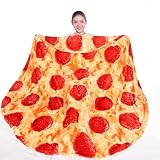 mermaker Pepperoni Pizzas Blanket 71 inches for Adult Kids, Realistic Pizzas Throw Blanket Funny Gifts for Women Men Teen Boy Girl, 285 GSM Soft Flannel Food Blanket for Christmas Birthday Gifts-Red