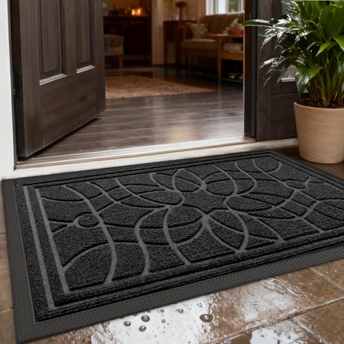 DEXI Fußmatte Außen rutschfest 60×90 cm,Schmutzfangmatte Outdoor Waschbar,wetterfest Fussmatte außen/innen,für Haustür, Balkon oder Terrassentür, Schwarz