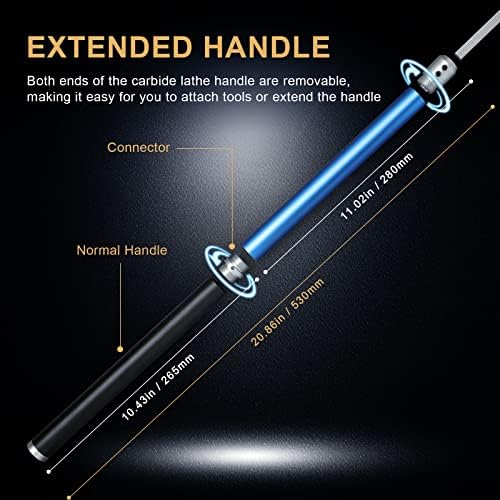 Carbide Lathe Tools, Wood Lathe Tools with Removable Handle, 【Latest Upgraded】Turning Tool with Adjustable Connector including Swan Neck Hollower, Rougher, Finisher(Alloy Tool Set) BlackBlue