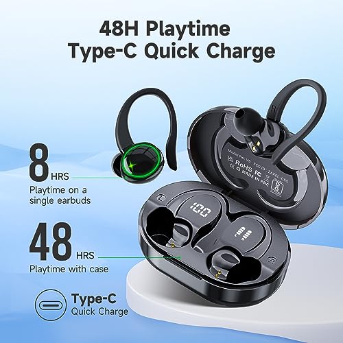 Image of EDYELL V5 True Wireless Earbud, Bluetooth 5.3 TWS 3D Stereo with Earhook, 48H Playtime, Touch Control, Earbuds with Dual-LED Display, IPX7 Waterproof Earphones Built-in Mic for Sport Running Workout