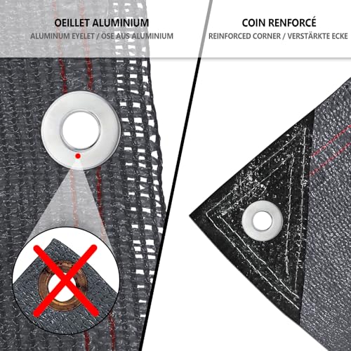 VOUNOT® Zaunblende 1.8×10m, Sichtschutz Zaun 230 g/m² HDPE Schattiernetz, Windschutz UV-resistent Reißfest, 95% Beschattungsgrad, mit Löcher und Kabelbinder, Anthrazit