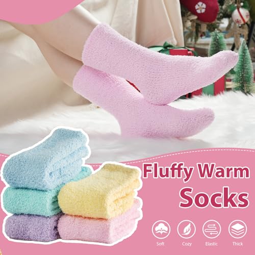 Image of floconssy Fuzzy Socks for Women Gifts, Fluffy Cozy Plush Soft Slipper Socks for Fall Winter Christmas Warm Home 5 /6 Pairs