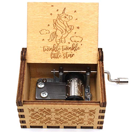 Image of EITHEO Wooden Antique Carved Hand Crank Theme Music Box New Twinkle Twinkle