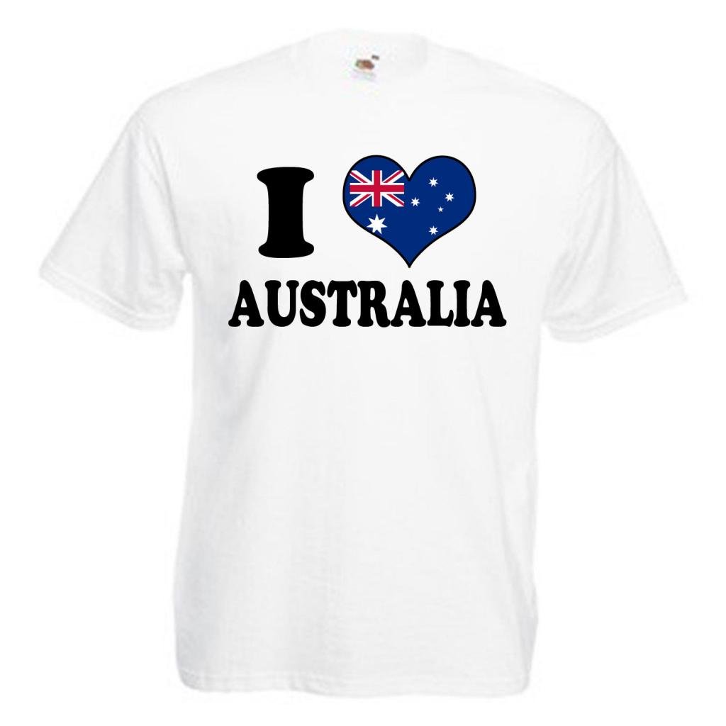Shaniztoons Men's White I Love Heart Australia T Shirt Large