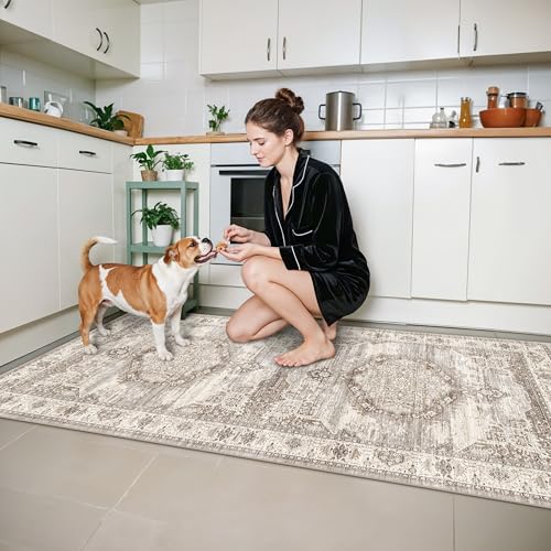 Washable Hallway Ktichen Runner Rugs: 3x8 Indoor Table Runners for Bedroom Bathroom Non-Slip Soft Stain Resistan Carpet for Entryway Laundry Dining Room Foyer (Beige,3x8)