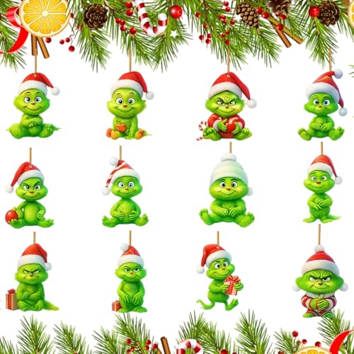 12 Stück Grinch Weihnachtsdeko Anhänger, Grinch...