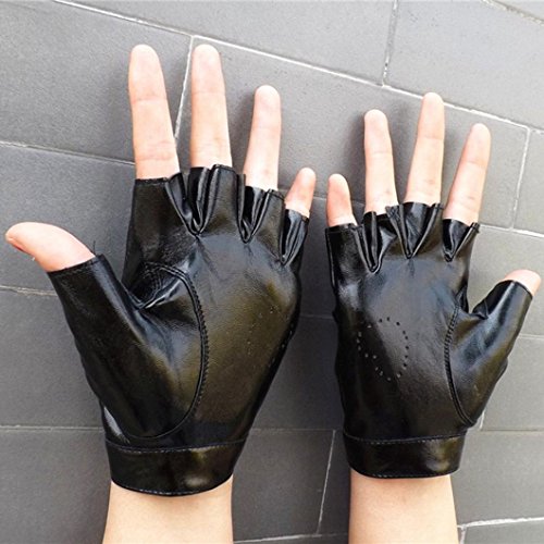 Lavany Women's Girls Winter Driving Sports Fingerless Imitation leather Gloves (Black)