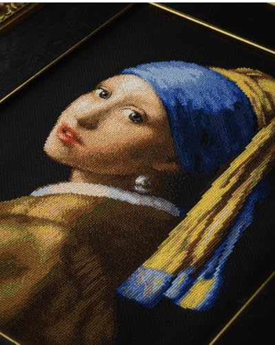 Image of RIOLIS - Girl with a Pearl Earring After J. Vermeer 100 /063, Cross Stitch Kits 11 inchx15,Cross Stitch Kits for Beginners & Advanced, Crossstitching Kit Adult, Embroidery Counted Stitching Kit
