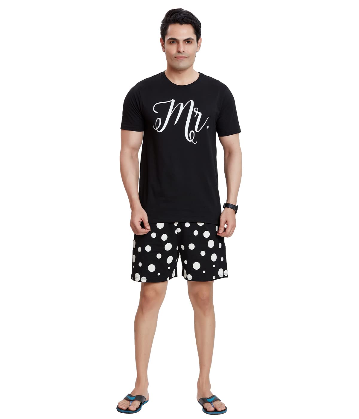mishmosh Men's Stylish Cotton Printed T-Shirt & Short Set Black-picture-13