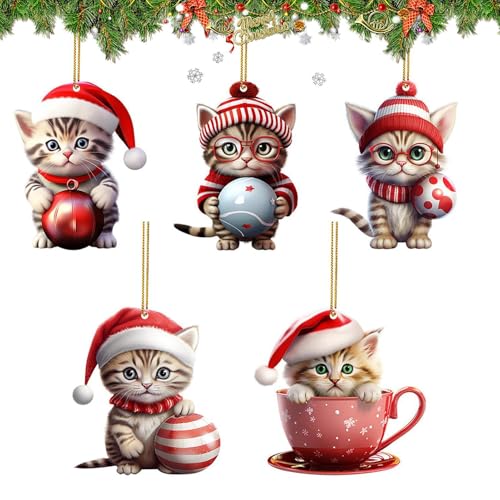 Navideño de Gato,s Navideños Acrílicos 2D - Manualidades Animales para Decoración De Puerta Ventana Espejo Retrovisor Jardín Dormitorio Habitación Infantil