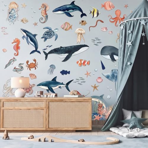 Calcomanías de pared de animales oceánicos acuarela x9 hojas miniatura 4