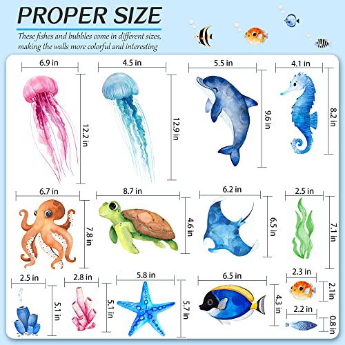 4 Sheets Ocean Fish Wall Decals Stickers Under The Sea Wall Decal Stickers Removable Sea Life Marine Animal Sticker Underwater Ocean Creatures Wall Decor for Kids Girls Boy Nursery Bedroom Bathroom… - Image 5