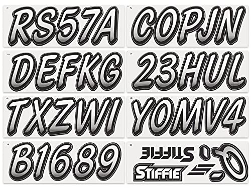 Image of STIFFIE Whipline White /Black 3 inch Super Sticky Boat & PWC Registration Decals • Numbers Letters Stickers