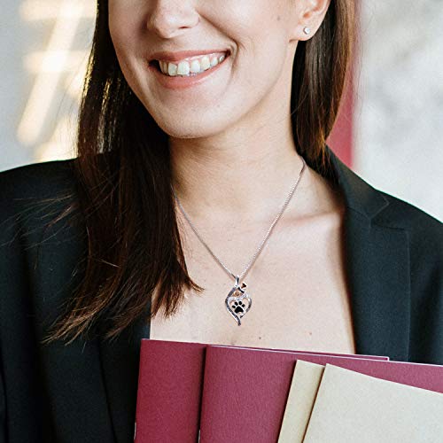 VANLAMS Womens 925 Sterling Silver Bone Love Heart Dog Paw Print Pendant Necklace I Love You Forever and Ever, Gifts for Dog Owner3