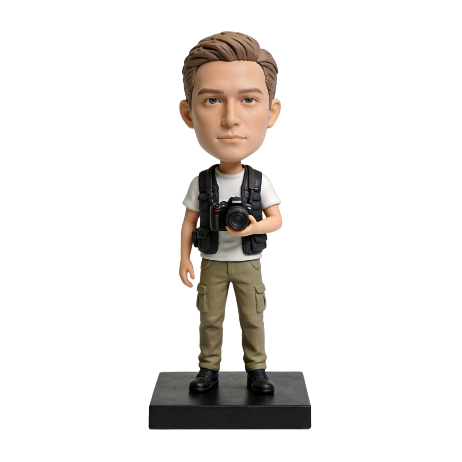 Bobblehead, statuetta 3D personalizzata da foto, Bobbleheads fotografo maschio con macchina fotografica, regalo a tema fotografico, decorazione da scrivania personalizzata per fotografi
