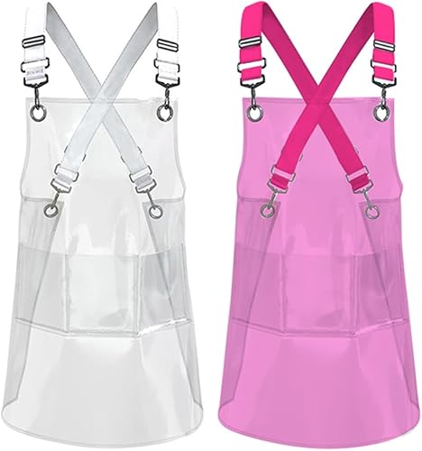2 delantales de vinilo impermeables, delantales transparentes para estilista con correas anchas de hombro, chef de salón para mantener limpio