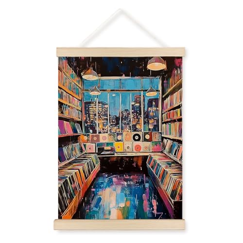 JOQUXI Vintage Music Album Wall Art Decor, Gifts for Vinyl Record Lovers, Music Room Decor, Aesthetic Retro Vinyl Record Store Framed Artwork Poster Prints for Studio Bedroom Living Room, 12x16 Inch