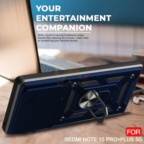 Image of Armor Bumper Back Cover Case for Redmi Note 15 Pro Plus 5G Rotating Camera Cover, Ring Holder & Kickstand | Heavy Duty & 360 Degree Protection Redmi Note 15 Pro Plus 5G Back Cover (Blue)