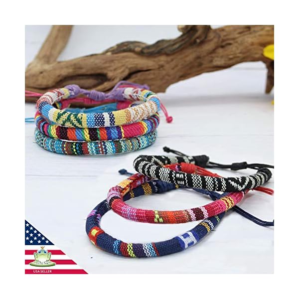 FROG SAC 12 Woven Bracelets for Women and Men, Boho Ethnic Friendship Bracelet Pack for Teen Girls, Adjustable VSCO Girl Stackable Beach Jewelry, Easter Basket Fillers Stocking Stuffers for Boys