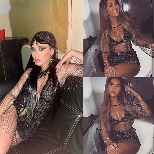 Women Sexy Rhinestone See Through Mesh Dress Bikini Swimsuit Cover Up Rave Festival Club Midi Dress4