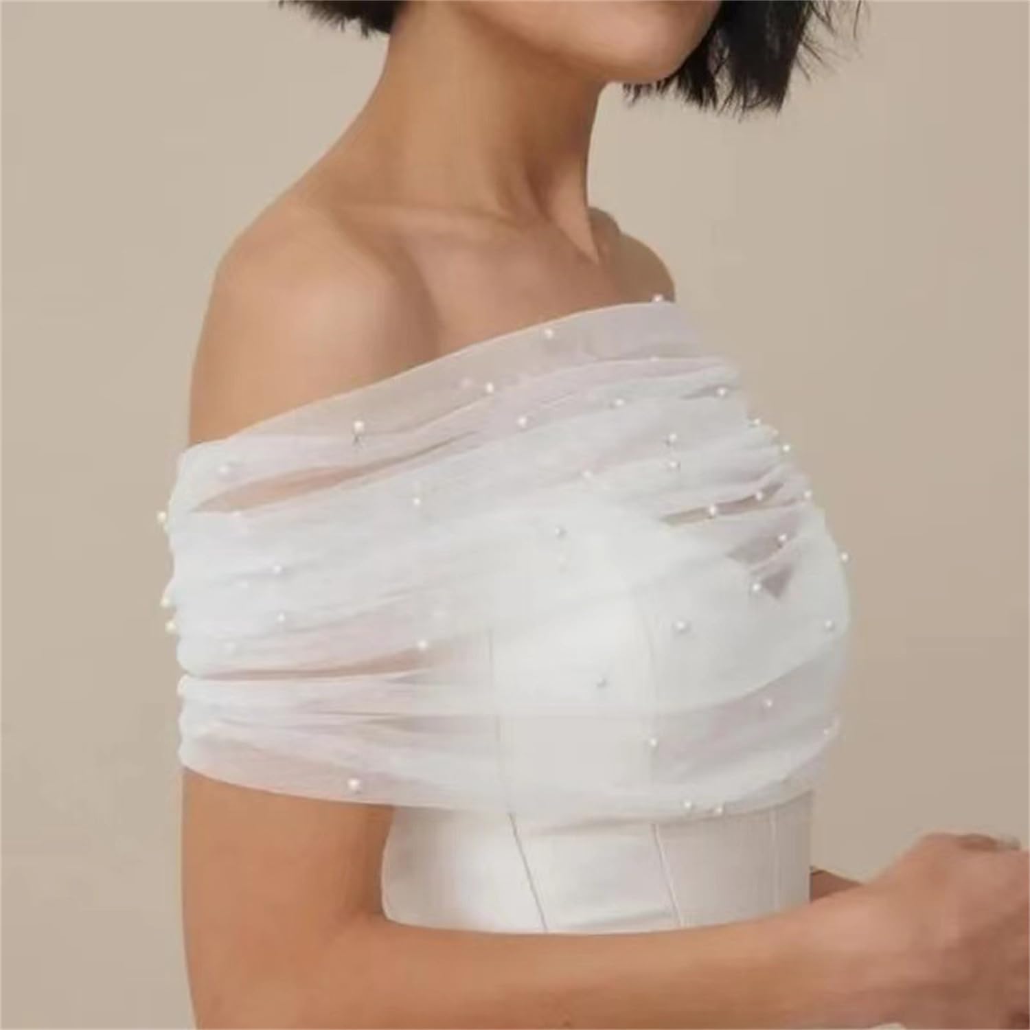 Stola Damen Umschlagtücher Brautstola Weiß Brautumhang Spitze Tüll Cape Verstellbar Schalwickel Braut Bolero Capelets Abend Cape Festlich Schultertuch für Hochzeit Abendparty