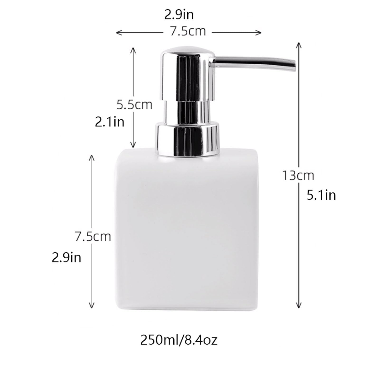 Ceramiczny dozownik mydła 238 ml z plastikową głowicą pompki, gładkie błyszczące wykończenie, zaokrąglone miękkie krawędzie, blat (Wei)
