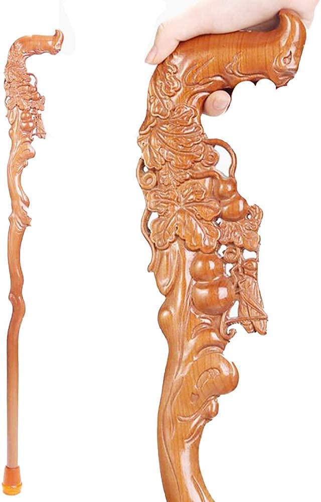 Stampelle regolabili, canna in legno, stampella intagliata a mano alla moda robusti regali stabili per uomini e donne alla famiglia 90 cm presente